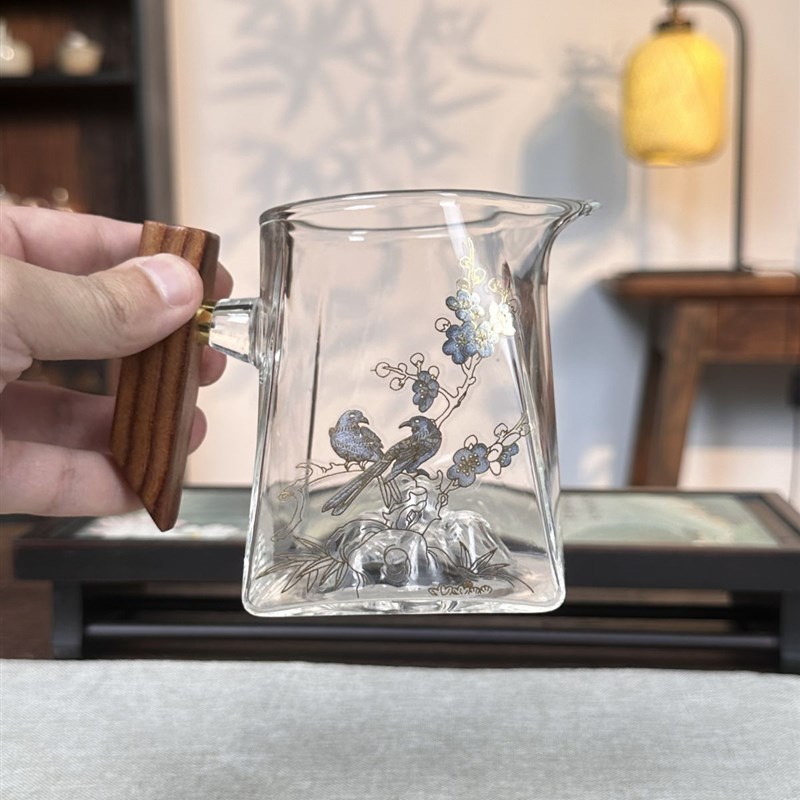 顶先 喜上眉梢冰山公道杯四方高硼硅耐热透明玻璃分茶器分酒器图片