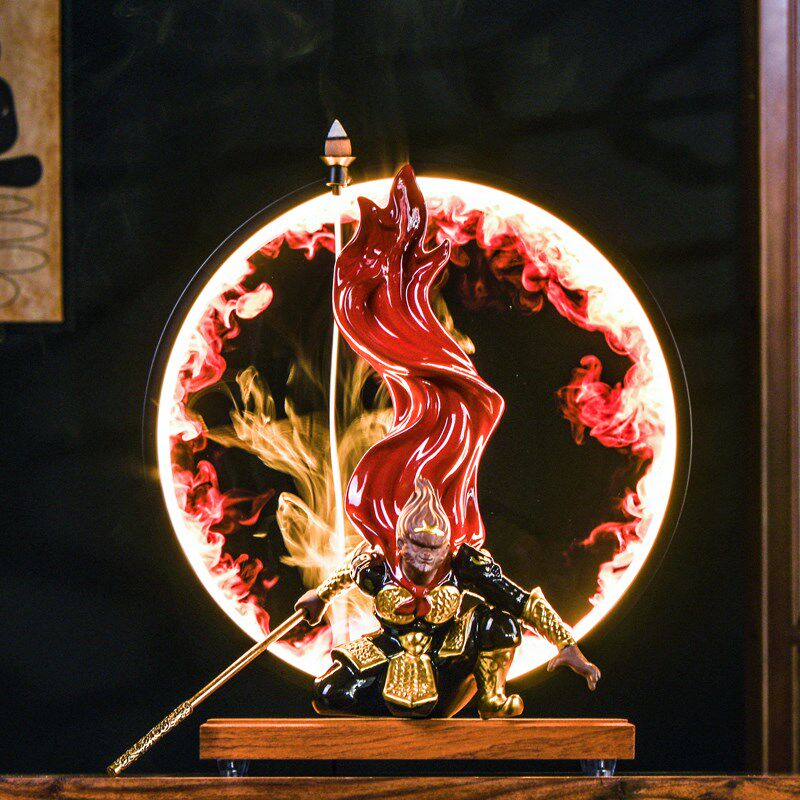 齐天大圣孙悟空家居客厅电脑桌办公室倒流香创意发光装饰中式摆件
