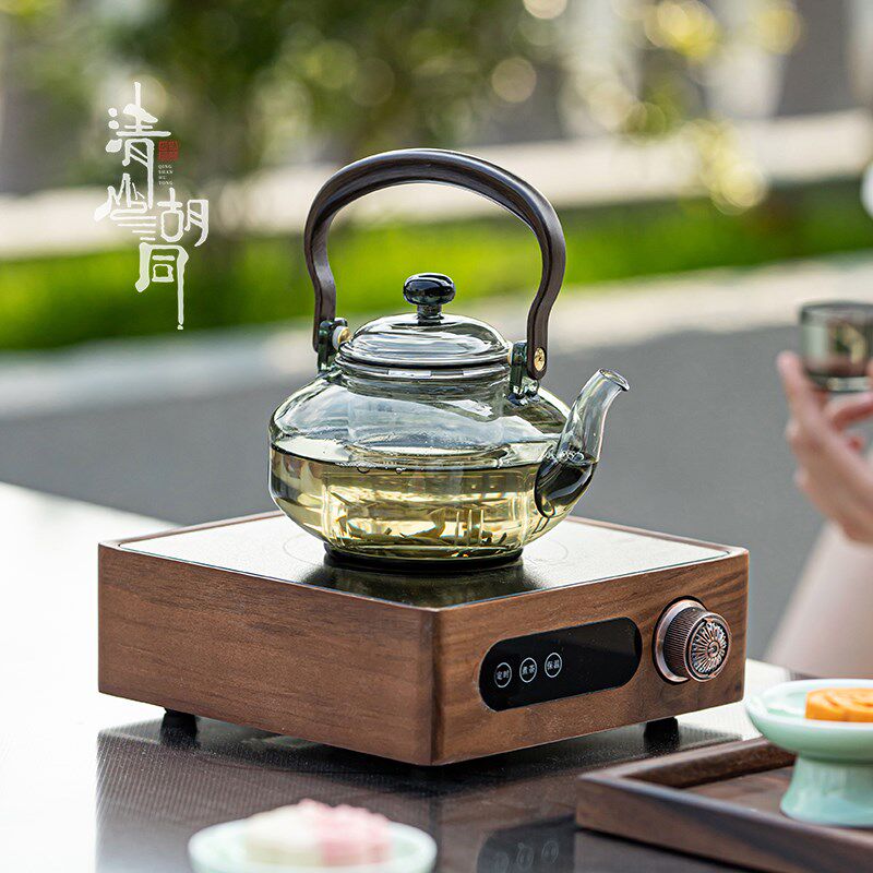 中式家用温茶炉插电加热底座花茶绿茶泡茶壶高硼硅玻璃提梁煮茶壶