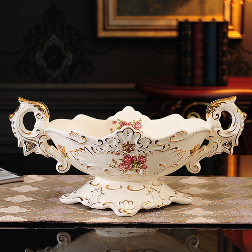 欧式果盘三件套水果盘客厅陶瓷奢华套装现代创意家用装饰茶几摆件