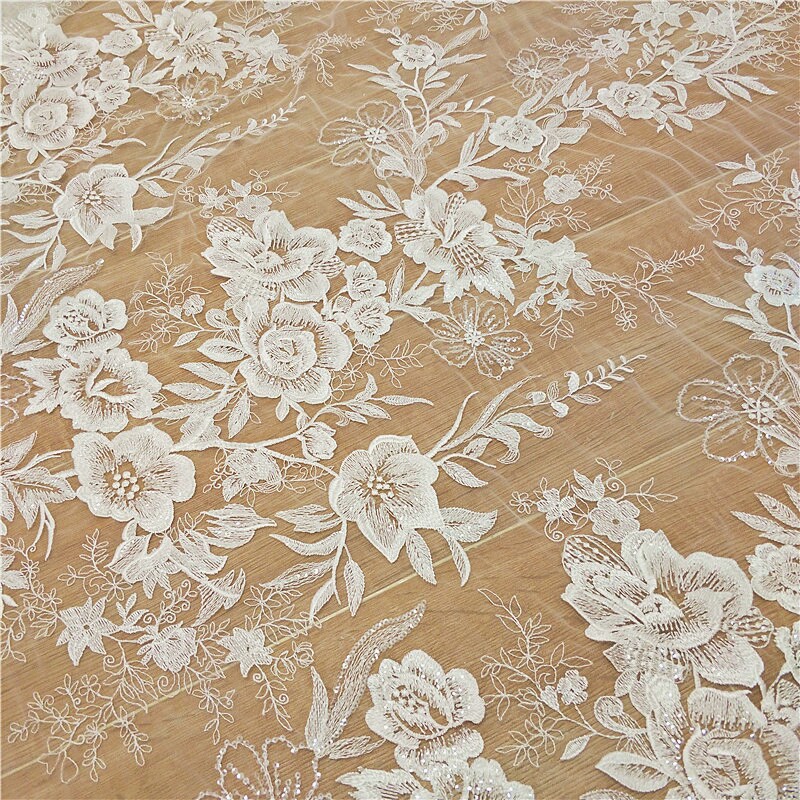 新款高档仙气网纱刺绣亮片蕾丝面料布料制作婚纱礼服头纱辅材料窗