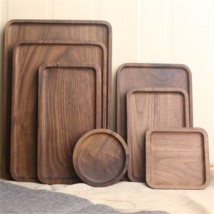 木盘子黑胡桃实木制托盘长方形圆形面包茶杯盘水果披萨木盘可刻字