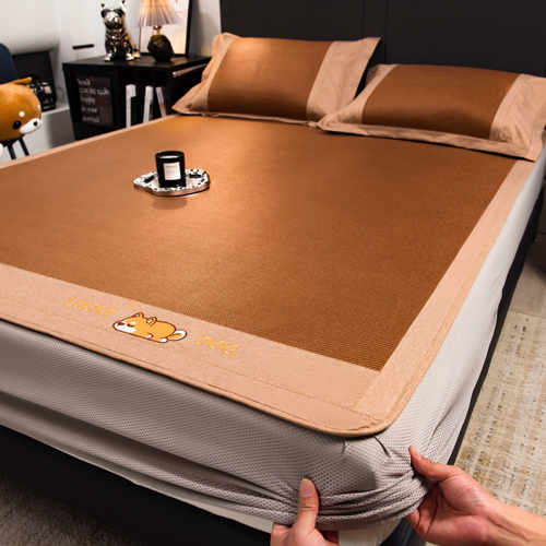 A类咖色小狗夏季冰丝凉席夏天2024新款床笠款三件套可机洗空调席