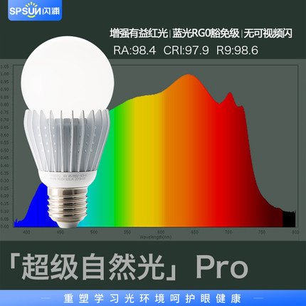 闪浦全光谱Ra98护眼灯泡低蓝光RG0落地灯台灯阅读写字E27led灯泡
