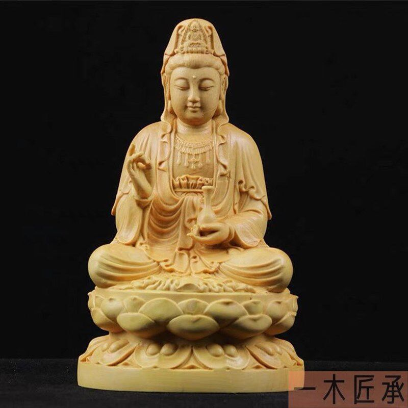 崖柏木坐莲观音摆件手工雕刻实木家用摆放桌面精美车载创意工艺品