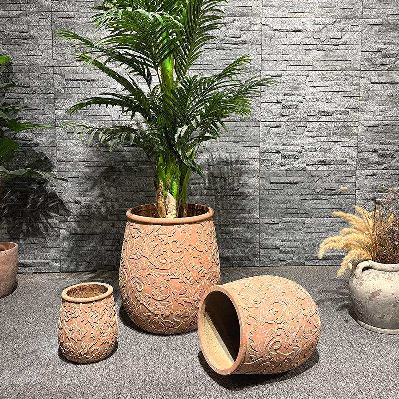 浮雕藤花大花盆阳台客厅盆栽工艺庭院绿植透气水泥手工雕刻花盆