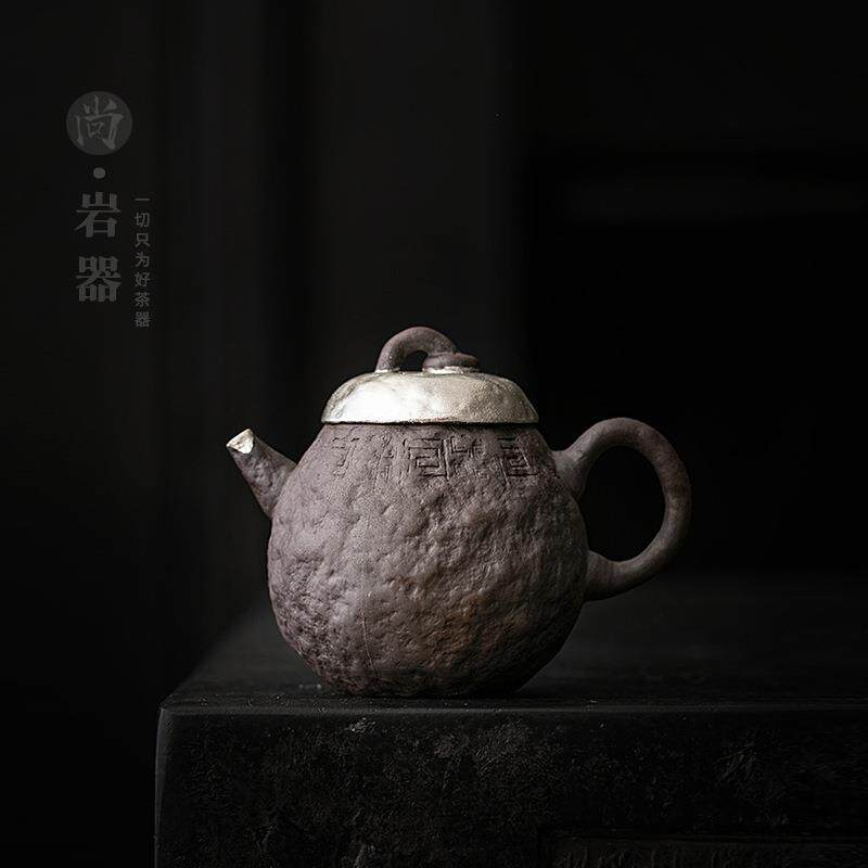 复古粗陶茶壶家用带过滤单壶创意手工鎏银禅意泡茶器日式陶壶
