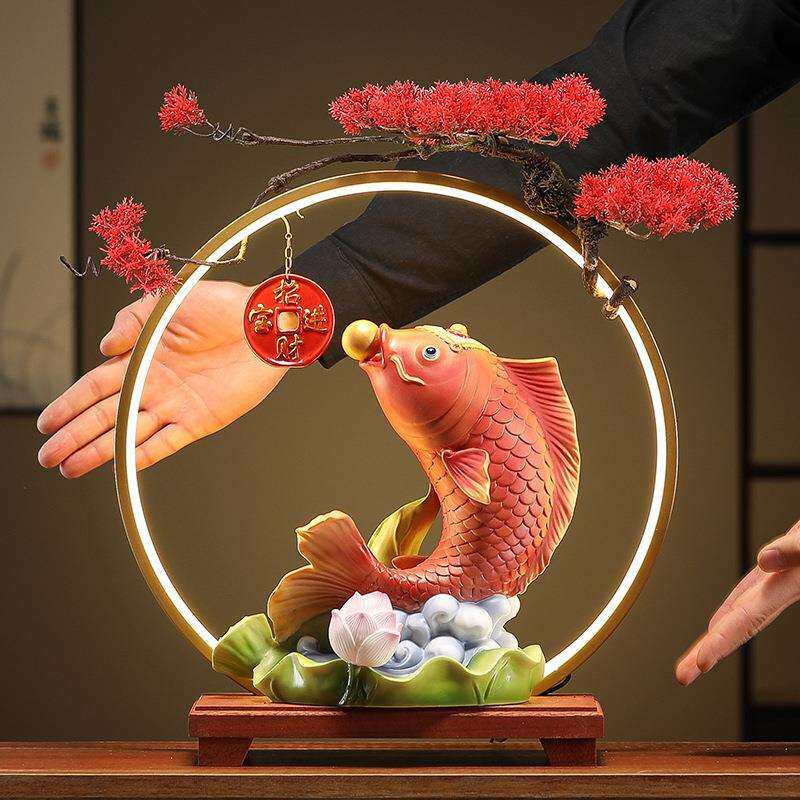 开业送礼创意陶瓷鲤鱼跃龙门招财摆件年年有鱼工艺品客厅玄关桌面