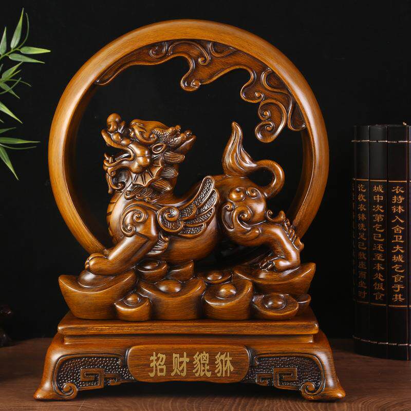 树脂工艺品木纹招财貔貅中式摆件创意招财旺财办公室客厅桌面摆件