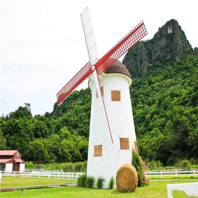 厂家直销户外防腐木荷兰田园风情花海公园学校动态大风车景观美陈