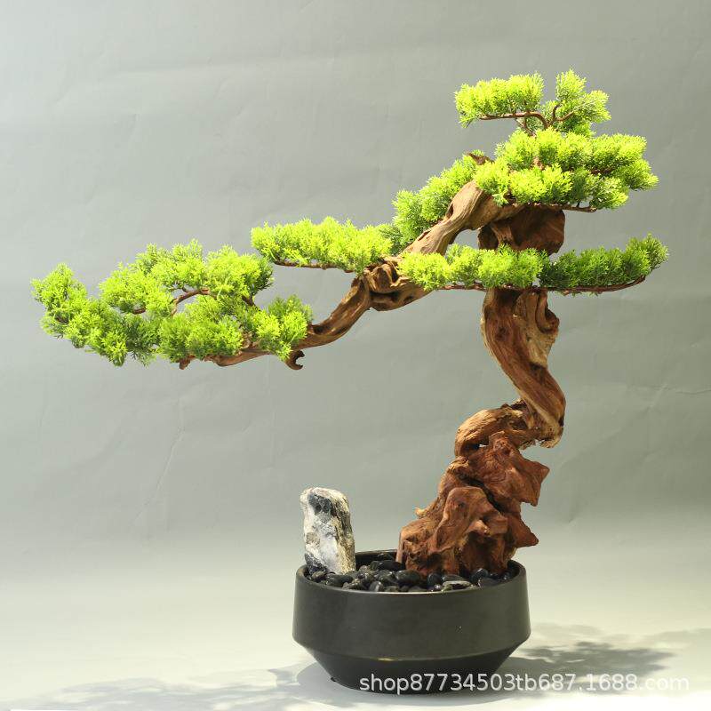 新中式禅意盆景摆件仿真迎客松盆栽售楼处样板间客厅玄关装饰摆设