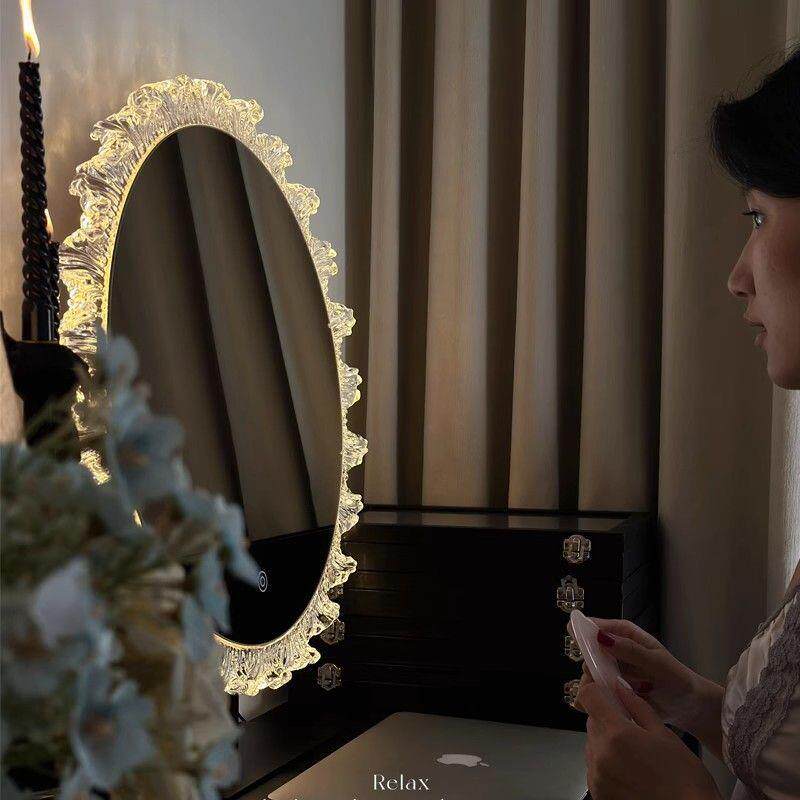 化妆镜带灯led异形台式桌面梳妆台镜子旋转梳妆镜智能触控美妆镜