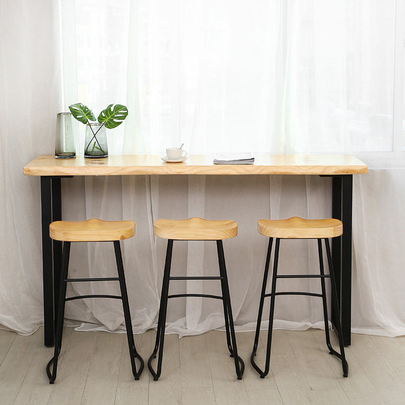 铁艺实木吧台桌家用靠墙长条高脚酒吧阳台奶茶店咖啡复古桌椅组合