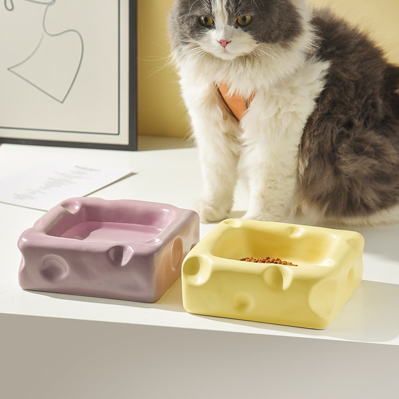 奶酪猫碗猫食盆陶瓷宠物碗大口径狗狗盆狗碗保护颈椎喝水碗防打翻