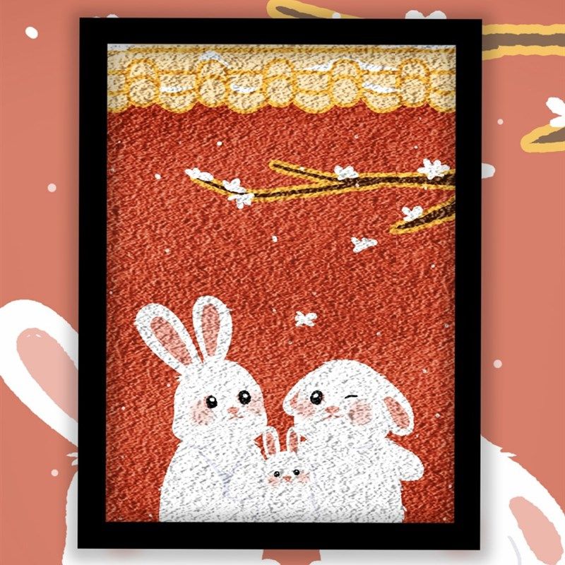 2023兔年纸浆画材料包数字油画填色画手工diy兔年装饰画手工活动