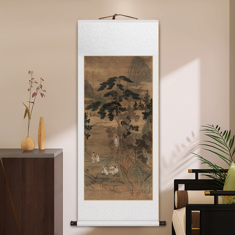 香山九老图卷轴挂画周臣山水人物国画装饰画玄关客厅书房茶室壁画