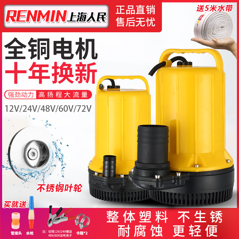上海人民12V24V48V60V72V直流潜水泵抽水泵家用农用刷车电动车