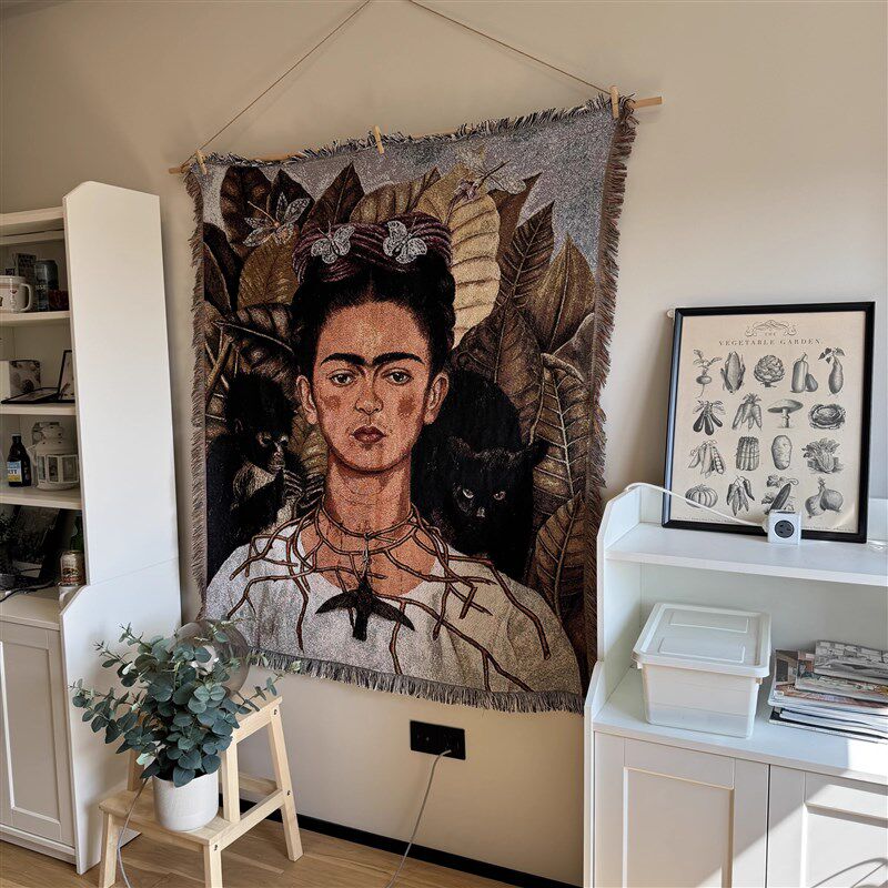 弗里达卡罗现代画家自画像猴子挂毯装饰地毯沙发毯毛毯休闲毯