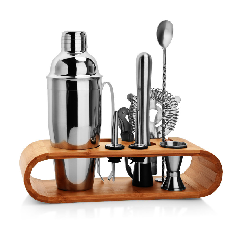 不锈钢调酒套装加厚竹木架自学鸡尾酒杯雪克壶调酒器酒吧调酒工具