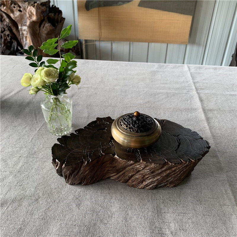 千年乌木阴沉木厚垫子铁壶玻璃壶垫茶道配件创意花盆瓶工艺品底座