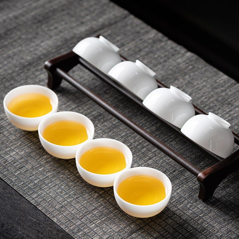 问谦堂纯白冰种玉瓷小茶杯品茗杯套装家用功夫茶具主人杯白瓷高端