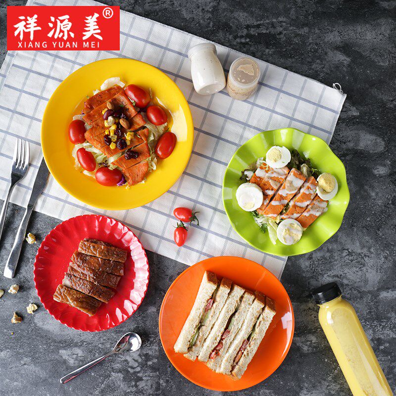 塑料盘子圆形创意盘密胺餐具餐盘商用餐厅饭店菜盘碟子家用