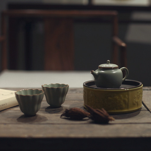 亦汝汝窑世家 南瓜杯 晓芳窑天青色 汝瓷 主人杯 茶杯  开片