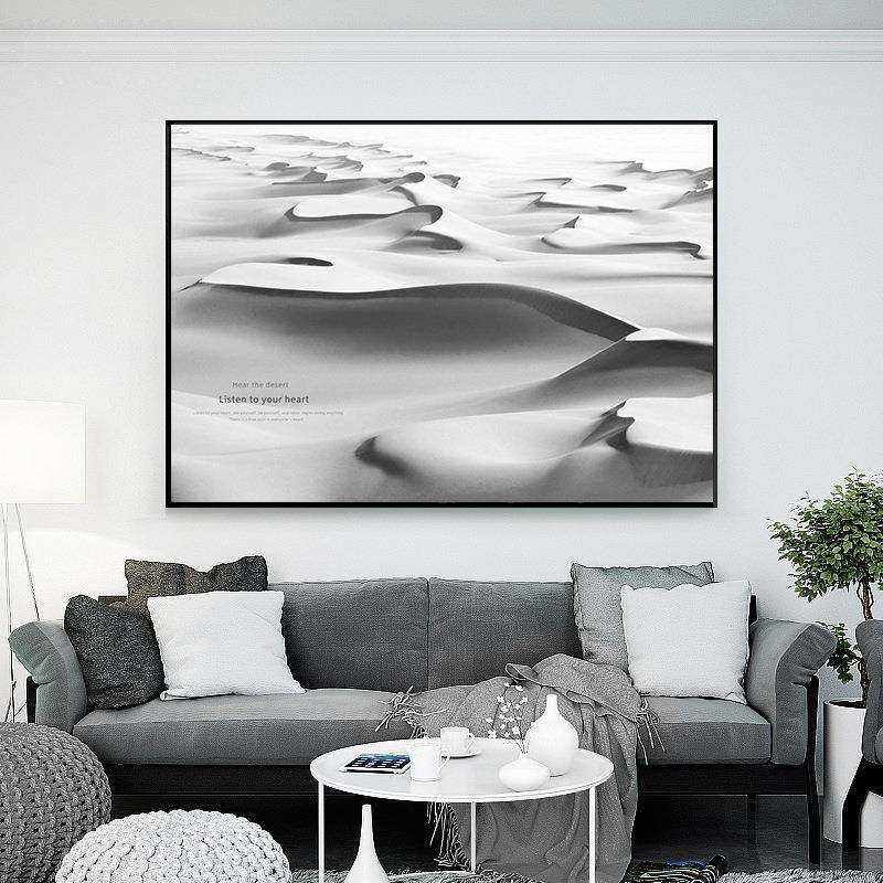 山峦云海装饰画现代简约客厅风景挂画墙面画黑白意境大海艺术挂画
