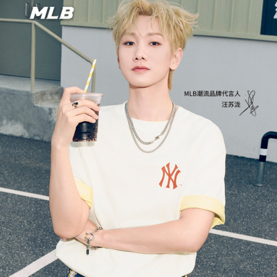 MLB短袖汪苏泷同款夏季新款男女微宽松百搭复古印花凉感T恤TSV12
