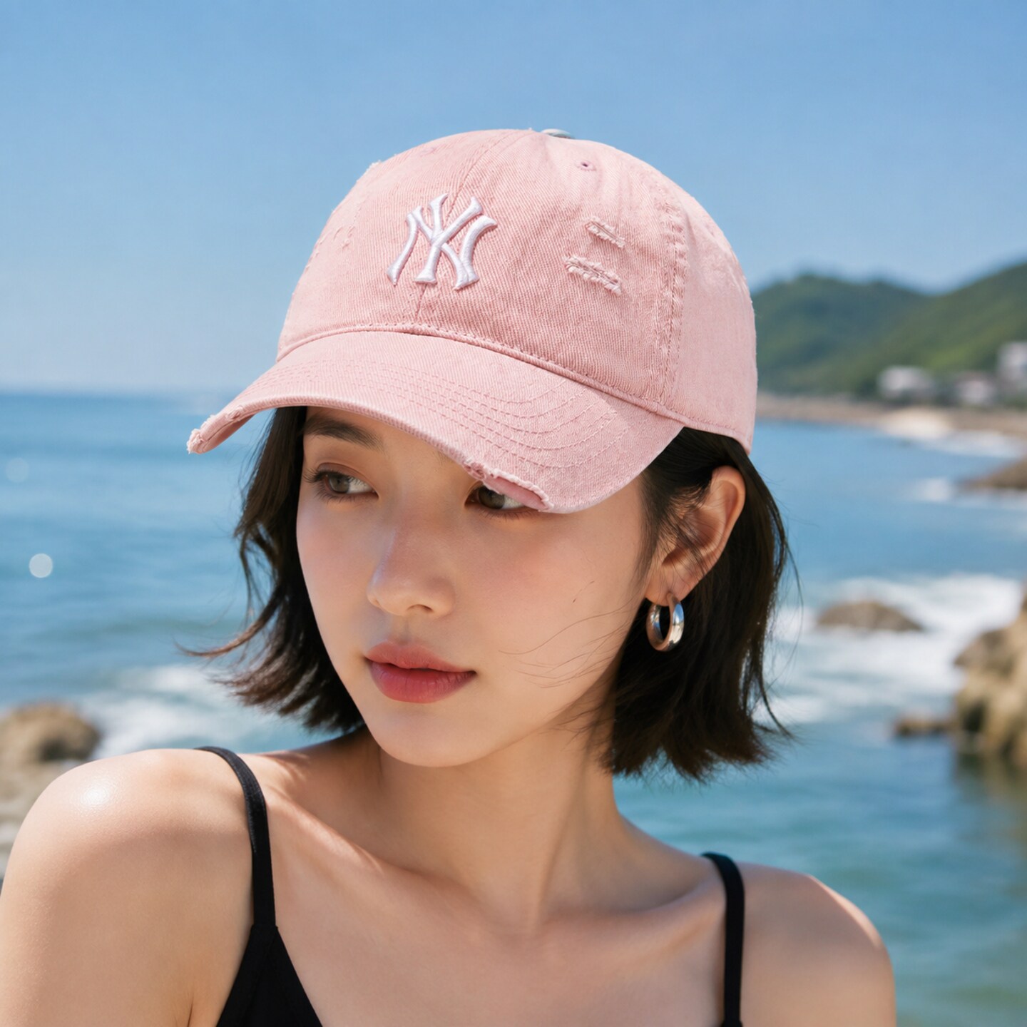 MLB正品帽子新款软顶破洞牛仔NY棒球帽做旧水洗男女复古LA鸭舌帽图片
