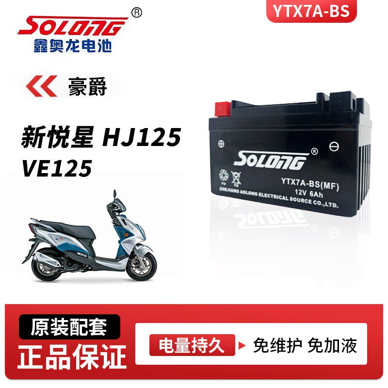 正品鑫奥龙免维护电瓶适用豪爵新悦星HJ125 VE125摩托车电池BS