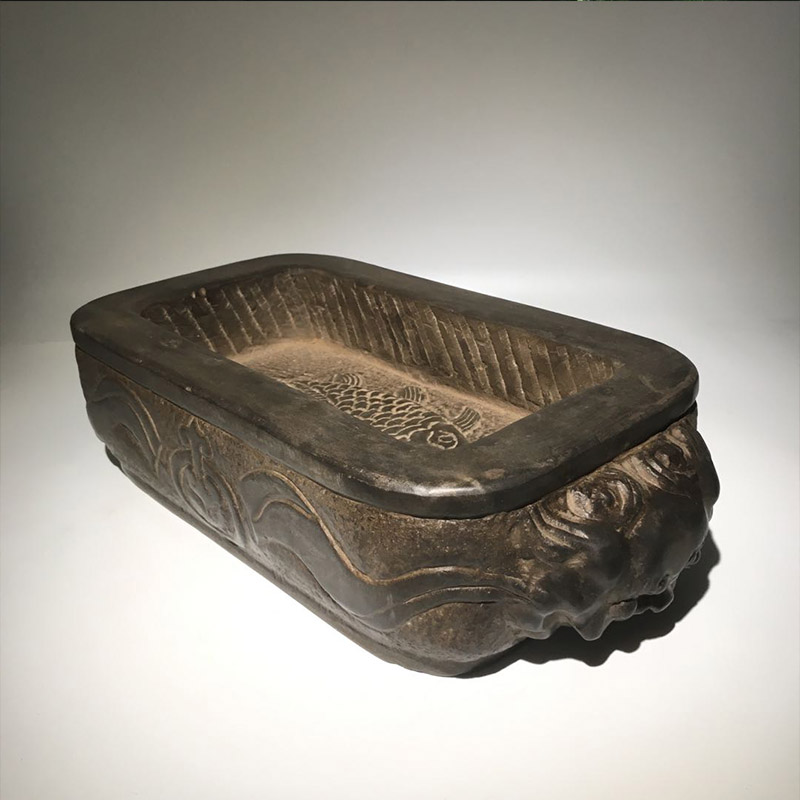 古董棠石雕旧石器槽古山西青石案头兽头石盆石仿中式古典海老鱼盆