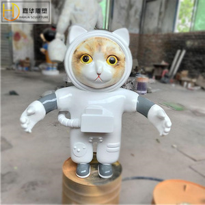宇航员小猫卡通公仔玻璃钢雕塑动漫太空人彩绘树脂雕像游乐园摆件
