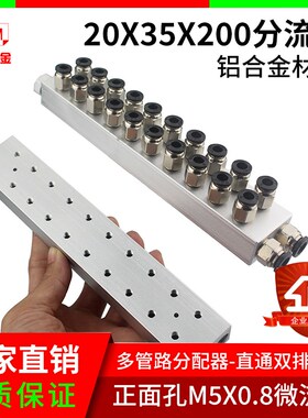 多管路双排直通气排20x35x200分气快插接头铝排气排进2分1/4出M5