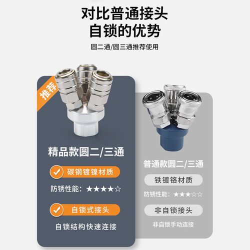精品自锁圆三通OSMY外丝气动C式快速接头三插叉空压机OSMV圆二通