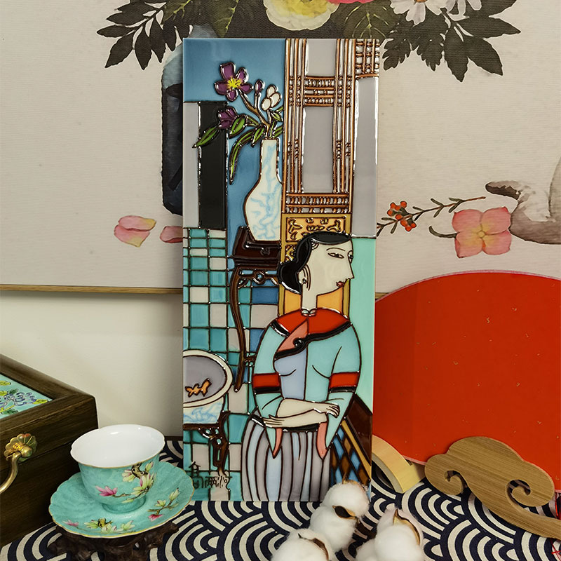 手绘挂体浮雕瓷板画客厅背景墙现代装饰画框无有框玄关立画