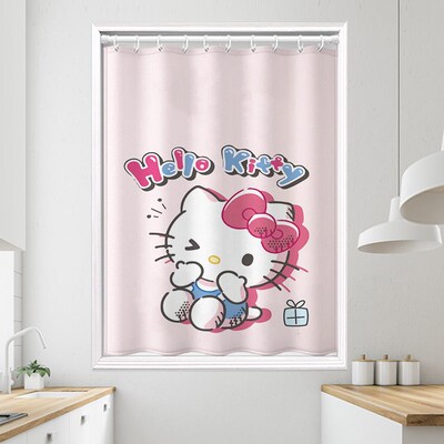 窗帘布免打孔安装卡通遮光短防水卫K间厨l小窗户KT猫He房lo生itty