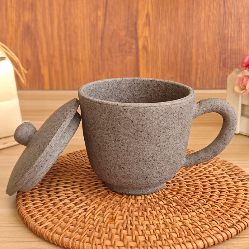 平定砂器单个主人无釉泡茶杯家用办公室复古喝茶男杯子带盖养生杯
