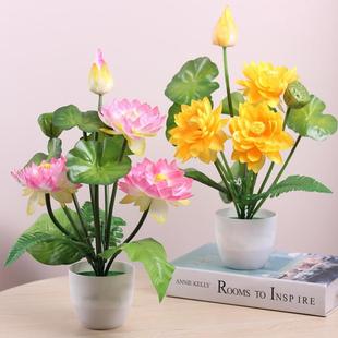 简约彷真小荷花假花绢花莲花装饰用品佛堂佛前供佛花家居装饰摆件