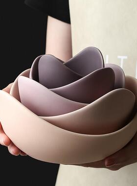 日式莲花碗套装创意水果盘陶瓷干 干果盘现代简约禅意装饰摆饰