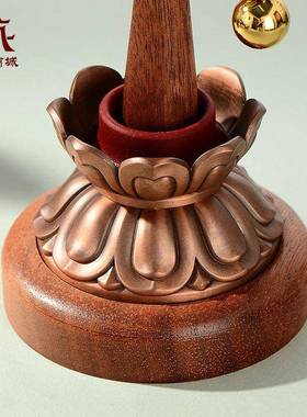 手摇底座莲花花纹实木转筒转动底座摆件