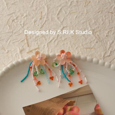 【春夏色调～有耳夹】小花朵流苏串珠耳针仙气度假森系耳环