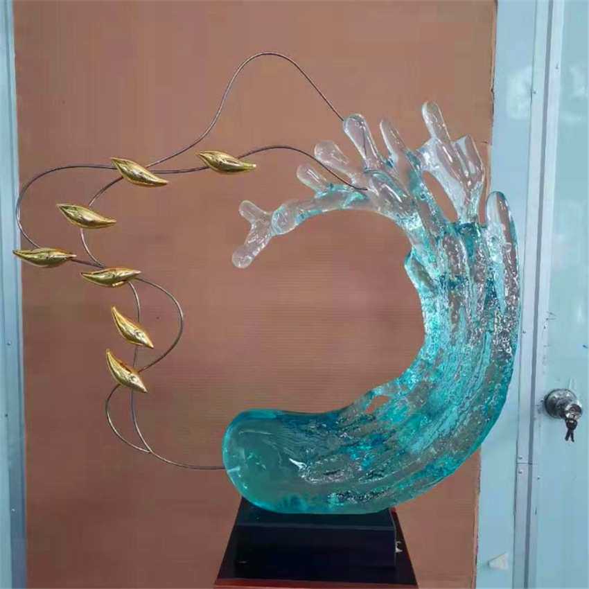 玻璃钢仿真海浪雕塑户外大型落地摆件抽象透明浪花装饰品摆件