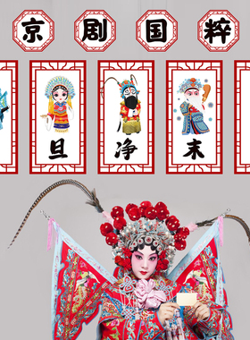 幼儿园京剧花旦脸谱国潮环创墙贴背景墙生旦净丑楼梯走廊教室戏曲