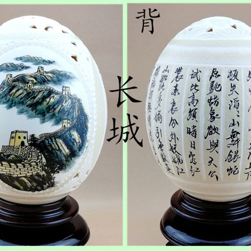 鸵鸟蛋雕鸵鸟定工艺品馈赠亲友鸵鸟蛋品工艺壳雕刻可蛋制图案汇总