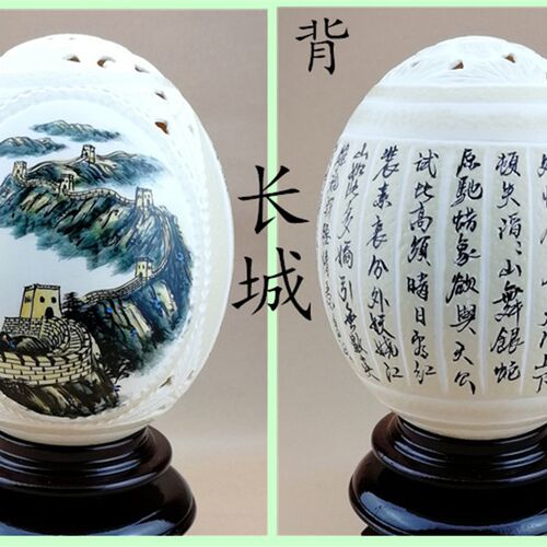 鸵鸟蛋雕鸵鸟定工艺品馈赠亲友鸵鸟蛋品工艺壳雕刻可蛋制图案汇总