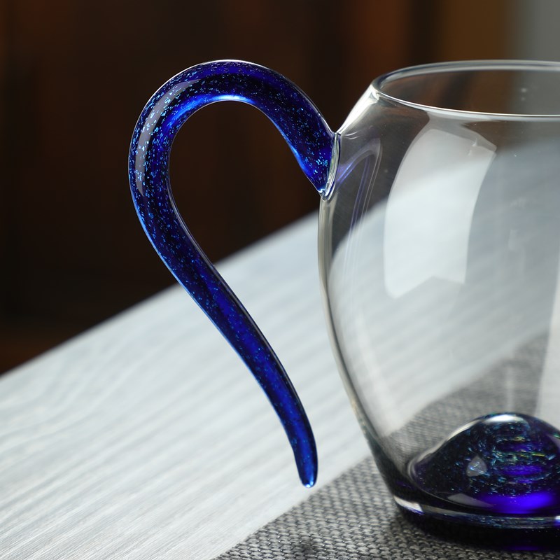 蓝金斑斓星空公道杯分茶器透明玻璃公杯高档茶盅茶海片口