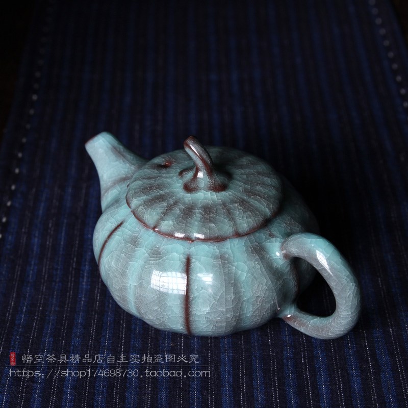 龙泉青瓷功夫茶具周小军哥窑冰裂纹家用小茶壶泡茶单壶手工南瓜壶
