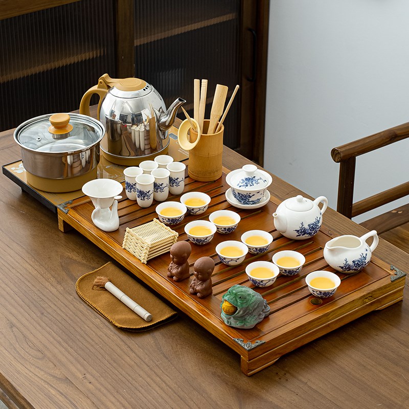 家用实木茶盘套装带电磁炉四合一体茶台陶瓷功夫紫砂茶具茶杯整套