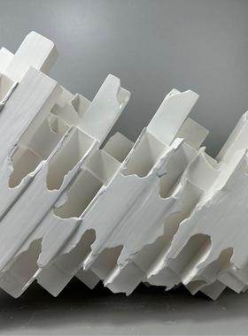 家通简约创意白色方管巢形陶瓷花器样板间售楼处客厅艺术软装摆件